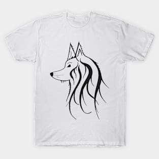 Black and white side profile of a wolf T-Shirt